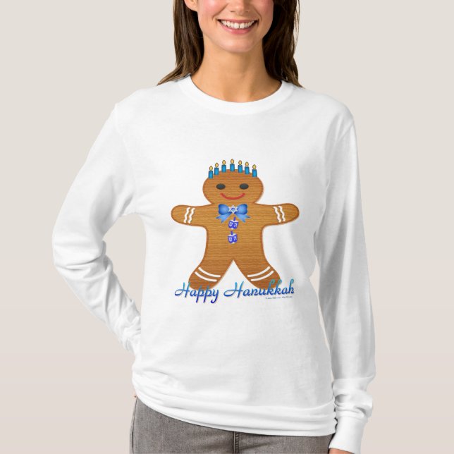 T-shirt Happy Hanoukka Gingerbread Man Menorah (Devant)