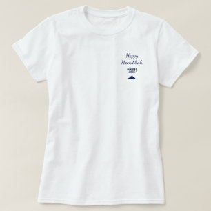 T-shirt Happy Hanoukka Simple Blue Menorah