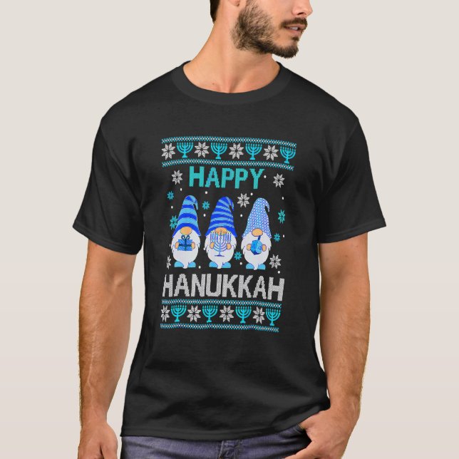 T-shirt Happy Hanukkah Gnome Gnomies Menorah Pajama Ugly 1 (Devant)