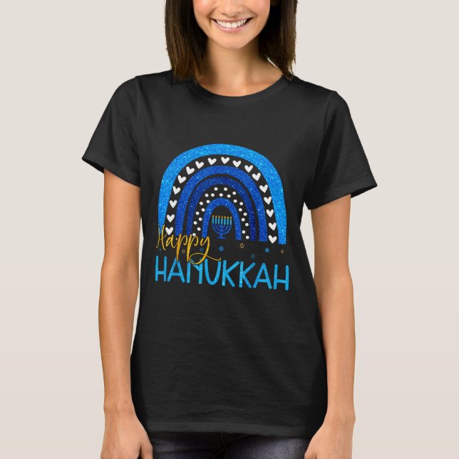 T-shirt Happy Hanukkah Menorah Rainbow Jewish Gift Women K (Devant)