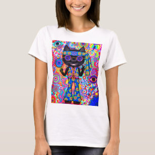 T-shirt Happy Hippie Chat Lunettes de soleil Paix enseigne