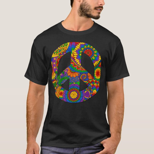 T-shirt Happy Hippy Psychedelic Rainbow Design (Devant)