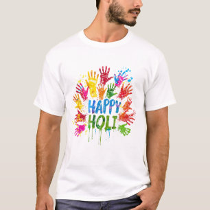 T-shirt Happy Holi mains colorées Célébration de l'Inde