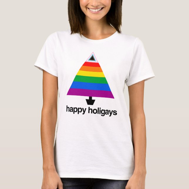 T-shirt Happy Holigays Progress Pride Tree (Devant)