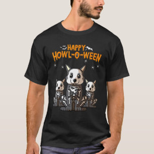 T-shirt Happy Howl O Ween Welsh Corgi Skeleton Chien Hallo