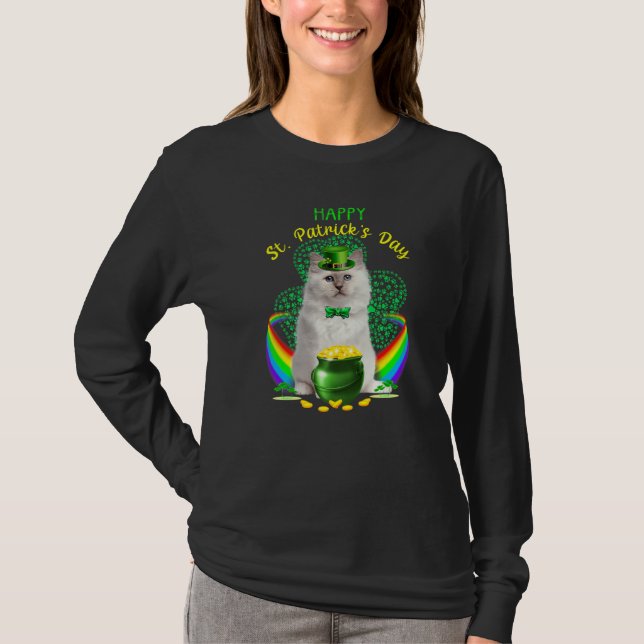 T-shirt Happy Jour de la Saint Patrick blanc chat Leprecha (Devant)
