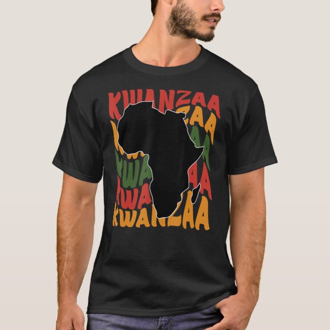 T-shirt Happy Kwanzaa African Map Kinara Candles Celebrati (Devant)