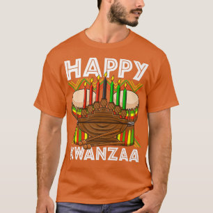 T-shirt Happy Kwanzaa Drum Kinara Seven Candles Africa Cel