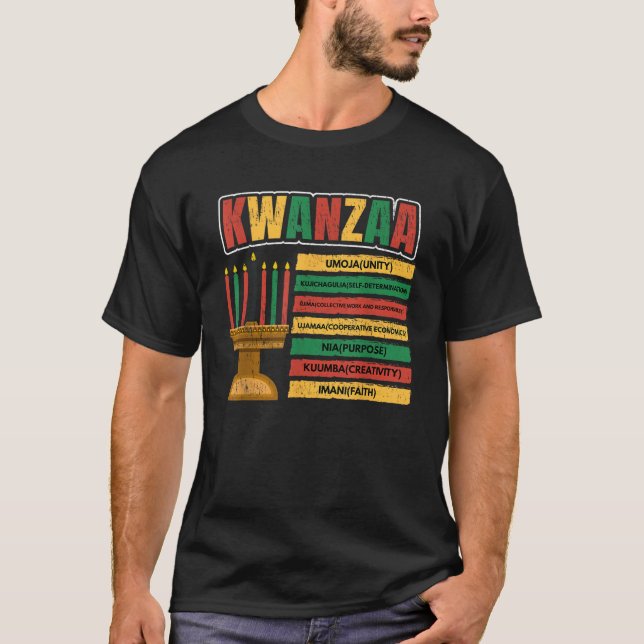 T-shirt Happy Kwanzaa Kinara Candles Principles African Am (Devant)