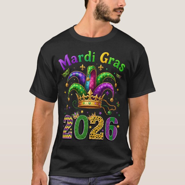 T-shirt Happy Mardi Gras 2026 Jester Hat (Devant)
