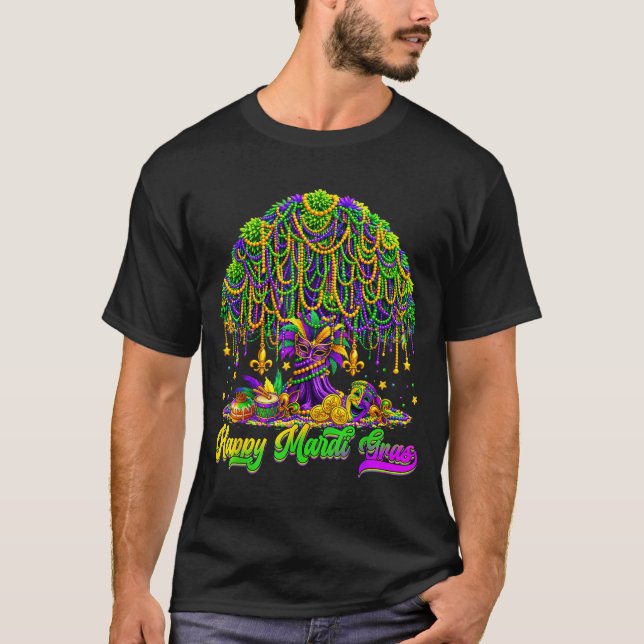 T-shirt Happy Mardi Gras Tree Beads Mask Carnival New Orle (Devant)