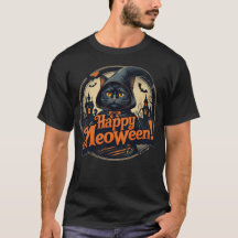 Happy Meoween Chat Kitty Éffrayant Halloween T-shi