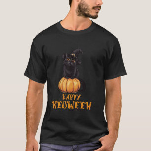 T-shirt Happy Meoween Halloween Chat Noir Cute Citrouille
