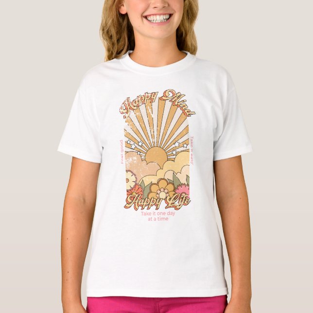 T-shirt Happy Mind Happy Life Hippy Vibes Super (Devant)