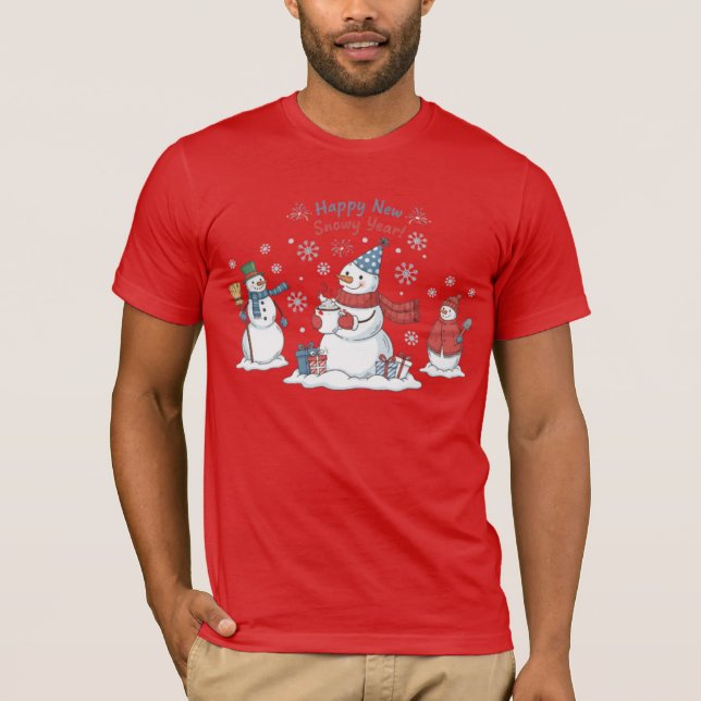 T-shirt Happy New Snowy Year 2026 Snowmen Unisex Winter  (Devant)