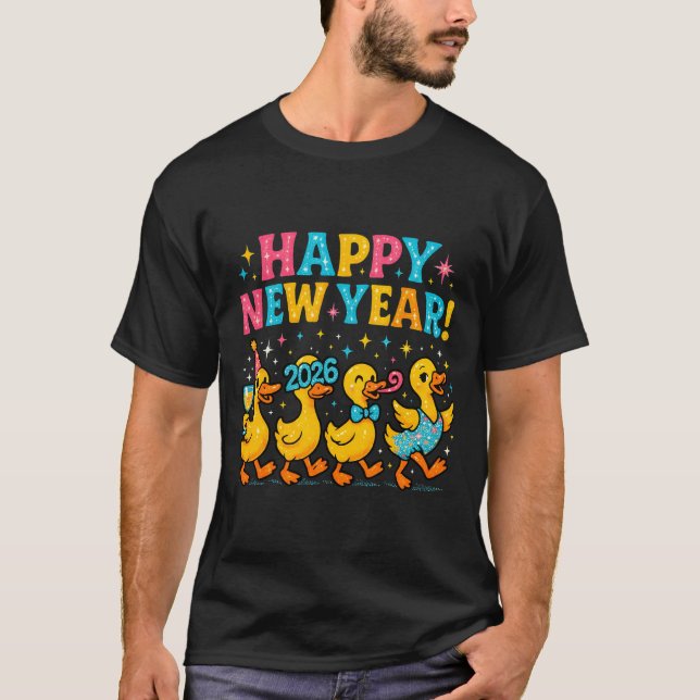 T-shirt Happy New Year 2026 Cute Duck Party Gift Long Slee (Devant)