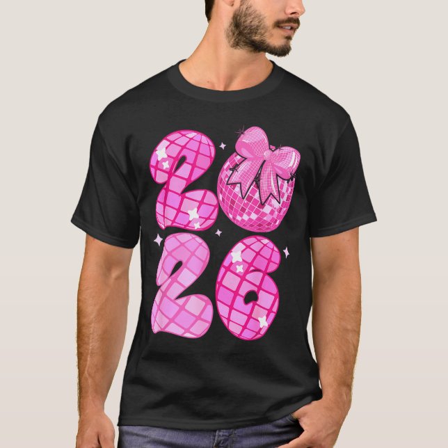 T-shirt Happy New Year 2026 Disco Ball Nk Coquette Bow Fam (Devant)
