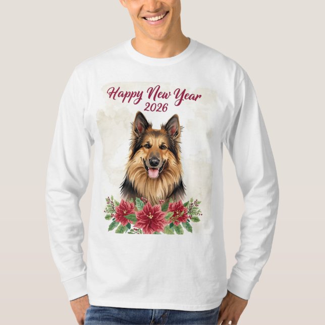 T-shirt Happy New Year 2026 Dog Long Sleeve Shirt (Devant)