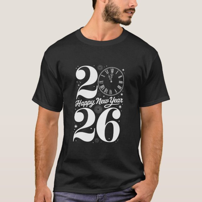 T-shirt Happy New Year 2026 Midnight Clock Countdown (Devant)