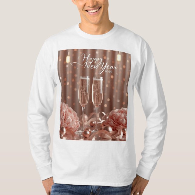 T-shirt happy new year champagne glow long sleeve (Devant)
