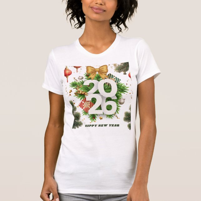 T-shirt Happy New Year – Festive Christmas Toys, Ornaments (Devant)