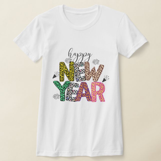 T-shirt Happy New Year Multicolor Leopard Print Tee (Poser)
