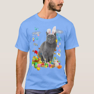 T-shirt Happy Pâques mignonne lapin Chat Oeufs Bleus Russe