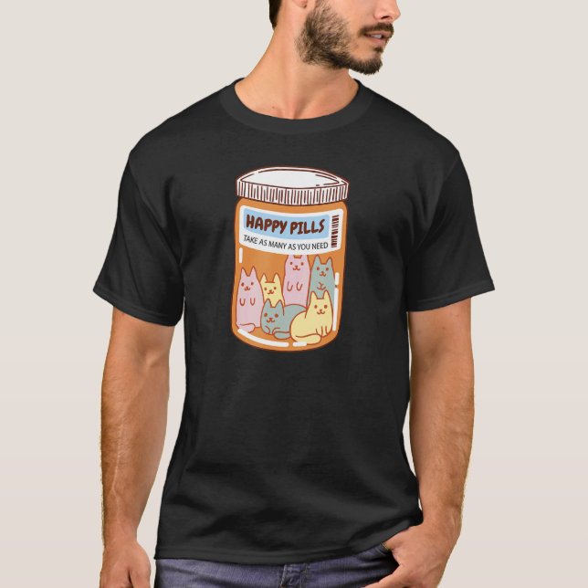 T-shirt Happy Pills Chat Mignonne Santé Mentale Chats (Devant)