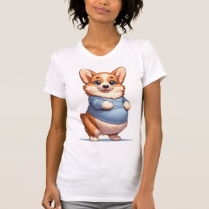 T-shirt Happy Playful Pup Big Belly Corgi sourit Tee drôle
