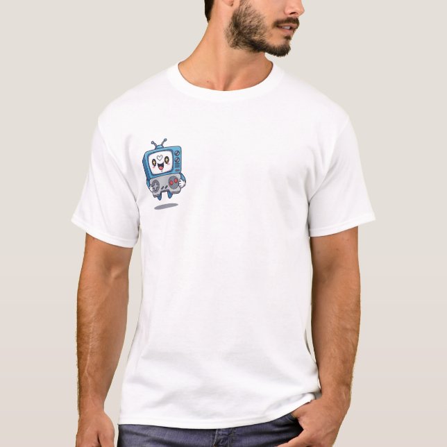 T-shirt Happy Retro TV Head Character Holding Video Game (Devant)