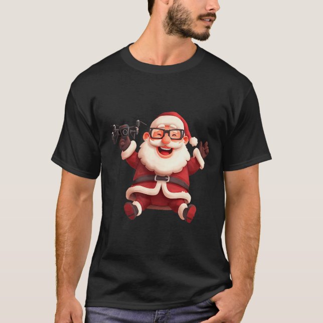 T-shirt Happy Santa Claus With Drone For Lots And Drones L (Devant)