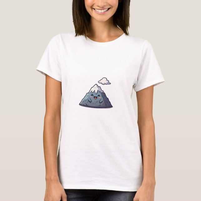 T-shirt Happy Snowy Mountain Character with Floating Cloud (Devant)