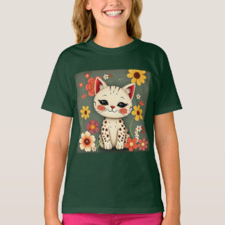 T-shirt Happy Spotted Kitty with Flowers
