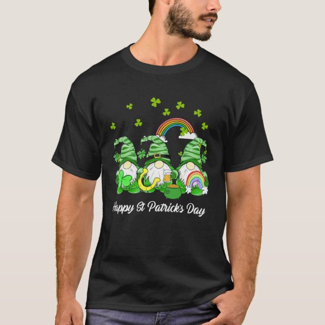 T-shirt Happy St Patrick s Day Three Gnomes Shamrock (Devant)