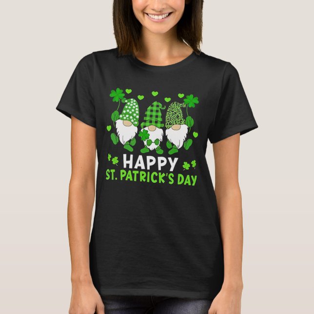T-shirt Happy St Patricks Day Funny Gnomes Shamrock Leopar (Devant)
