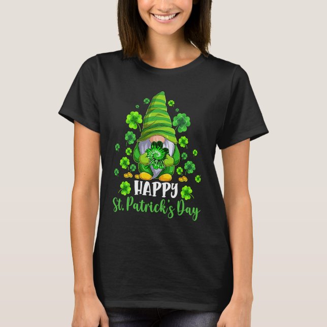T-shirt Happy St Patrick's Day Gnome Tie Dye Shamrock (Devant)
