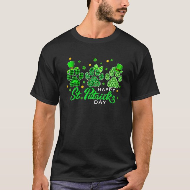 T-shirt Happy St Patricks Day, Green Plaid Dog Mom Funny P (Devant)