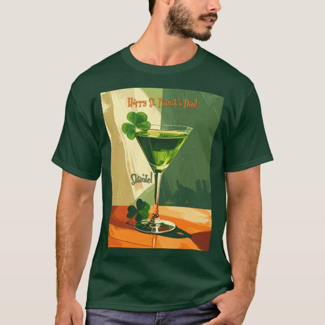 T-shirt Happy St. Patrick's Day Shamrock Martini  (Devant)
