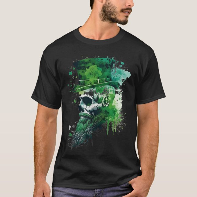 T-shirt Happy St Patricks Day Skull C Green Shamrock  12 (Devant)