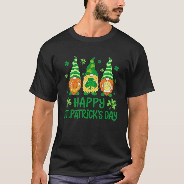 T-shirt Happy St Patrick's Day Three Gnome Irish Shamrock  (Devant)