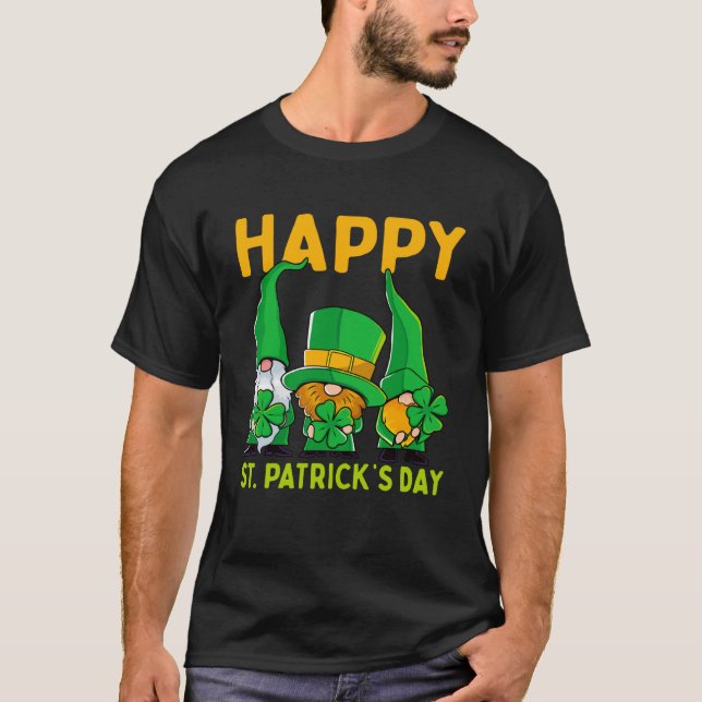 T-shirt Happy St Patrick's Day Three Gnome Irish Shamrock  (Devant)