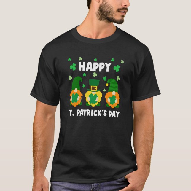 T-shirt Happy St Patrick's Day Three Gnome Irish Shamrock  (Devant)