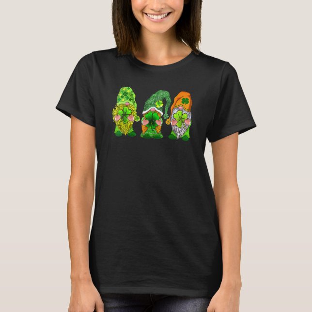 T-shirt Happy St Patrick's Day Three Gnomes Shamrock (Devant)