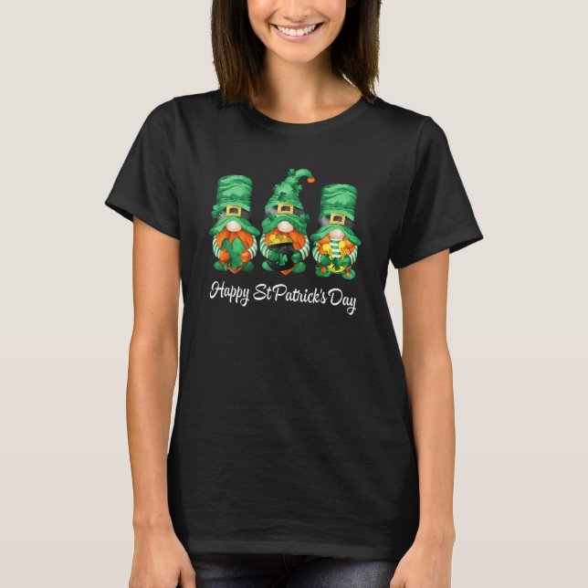 T-shirt Happy St Patrick's Day Three Gnomes Shamrock Lucky (Devant)