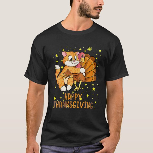 T-shirt Happy Thanksgiving 2021 Cat Turkey For Cat Lovers (Devant)