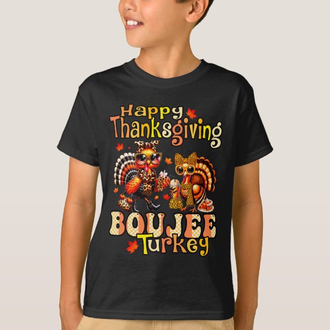 T-shirt Happy Thanksgiving Boujee Turkey Leopard Boo-jee F (Devant)