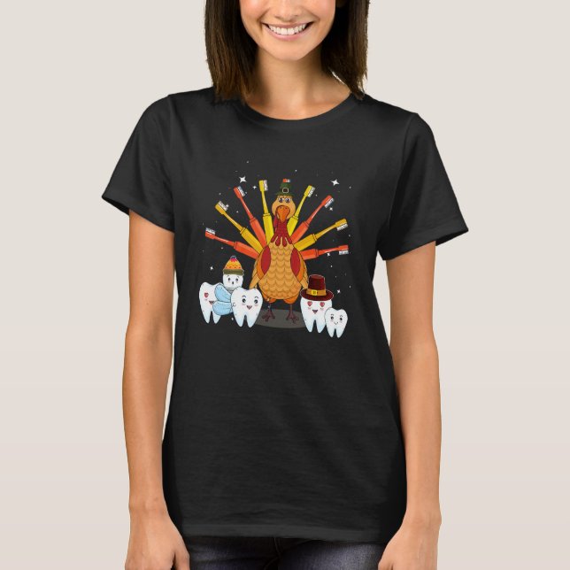 T-shirt Happy Thanksgiving Cute Turkey Teeth Toothbrush De (Devant)