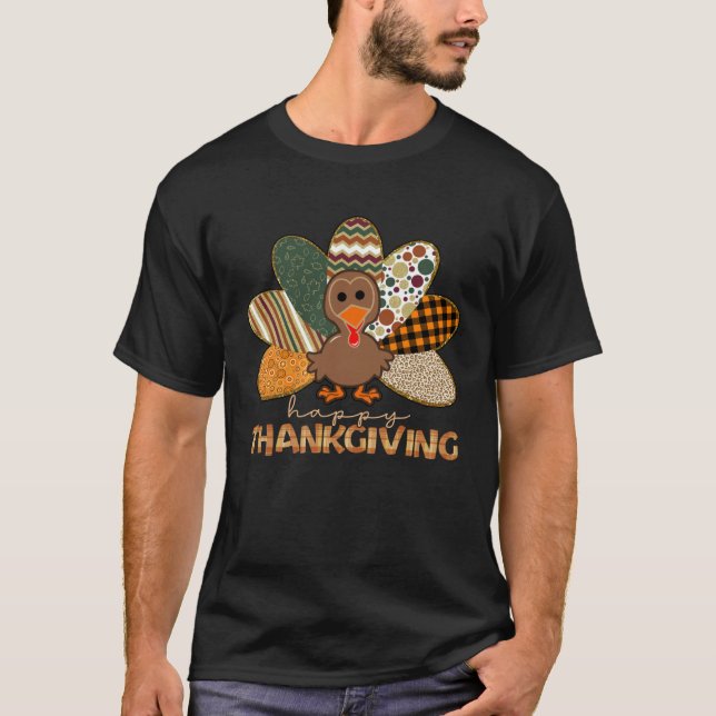 T-shirt Happy Thanksgiving Leopard Print Fall Flannels Cos (Devant)
