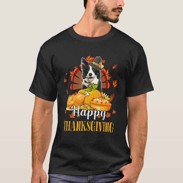T-shirt Happy Thanksgiving Turkey Border Collie Fall Pumpk (Devant)