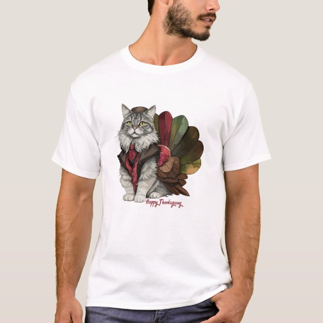 T-shirt Happy Thanksgiving Turkey Cat (Devant)